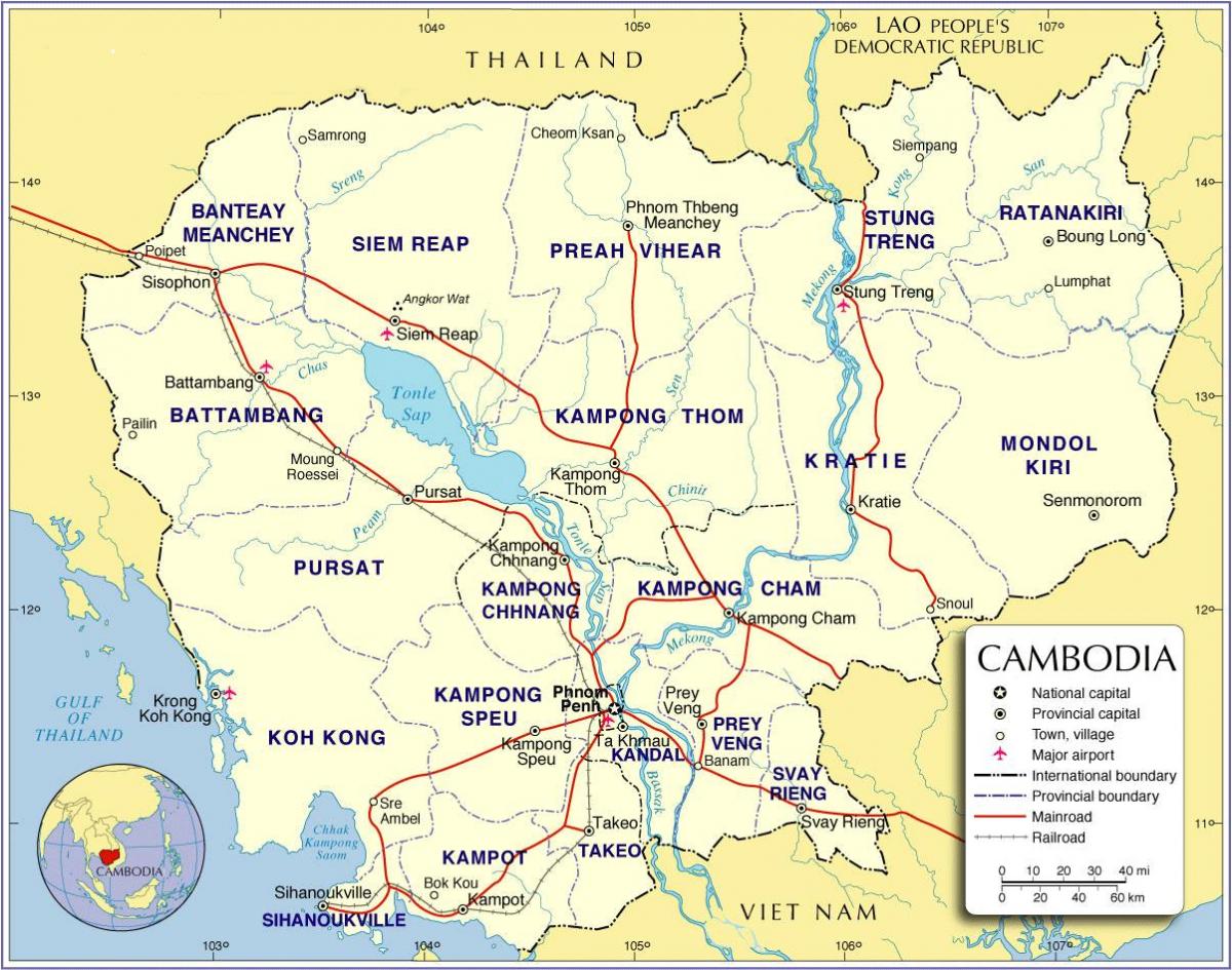 Zemljevid Kambodža cesti