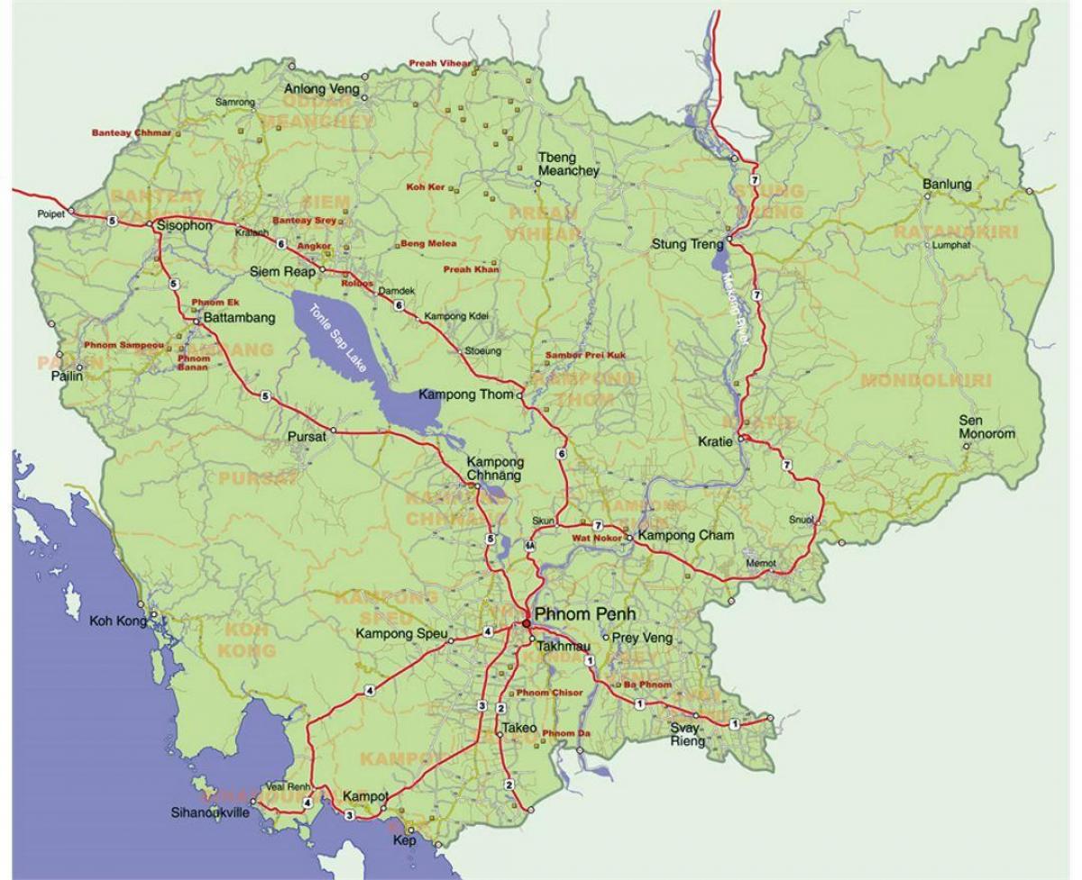 podroben zemljevid Kambodža